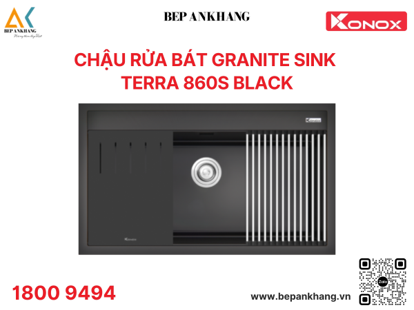 Chậu rửa bát 1 hố Konox đá Granite Sink Terra 860S - Màu Đen